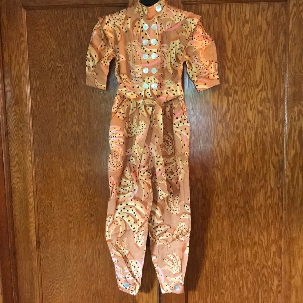 Farm Rio Carmel Raining Bananas Puff Sleeve Jumpsuit sizes S and M NWT - Picture 6 of 16